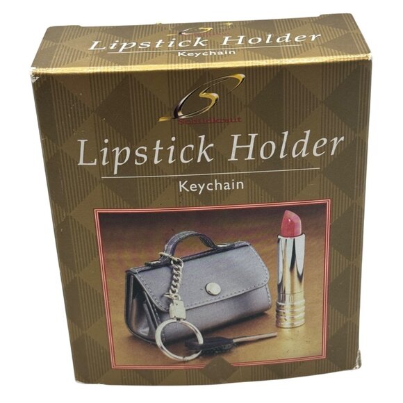 Lipstick Holder Keychain With Mirror Silver Faux Leather Compact Bag Design - Picture 1 of 7